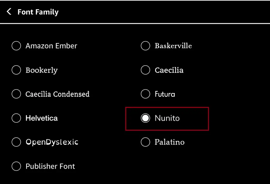 nunito font on kindle