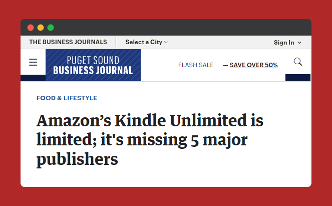 screenshot of article that states five major publishers opted out of kindle unlimited