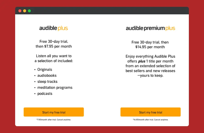 pricing of audible