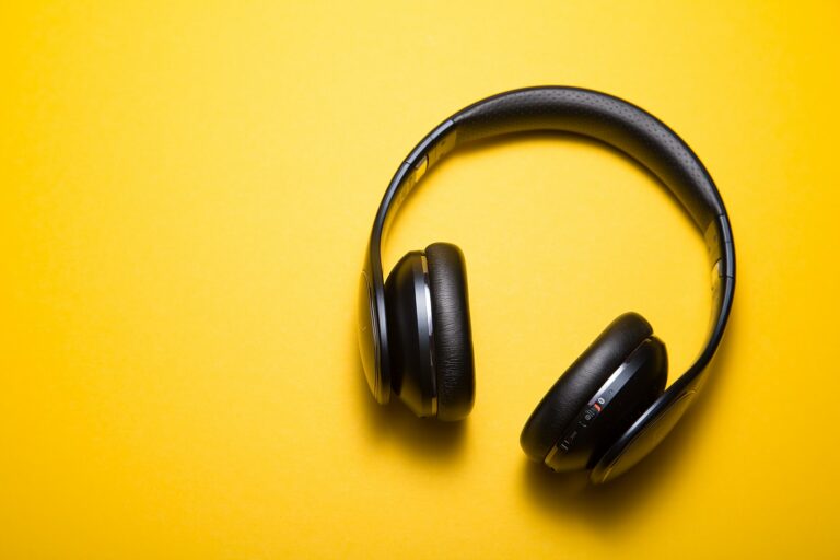 headphones on yellow board